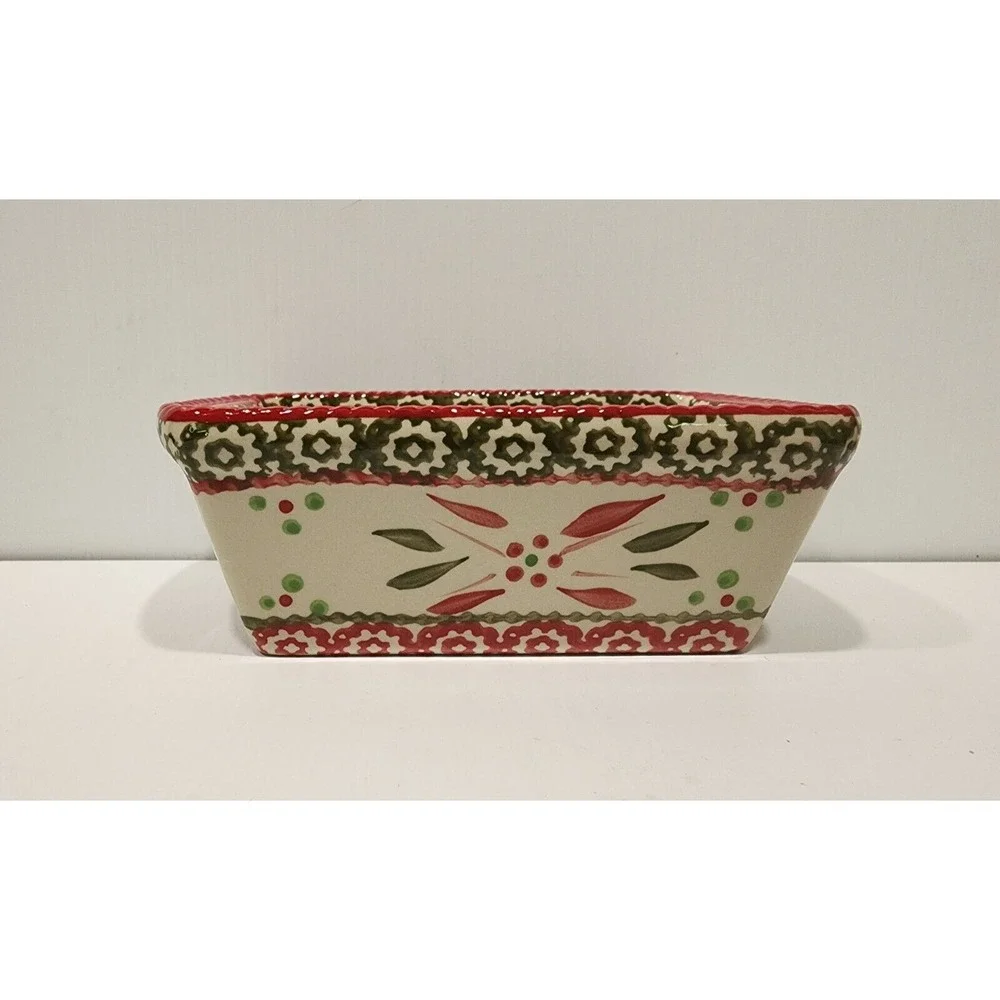 Temptations Old World Ovenware Christmas Mini Loaf Pan Red  Poinsettia  12 oz.